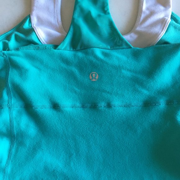 Lululemon scoop neck tank top (lagoon), mint green & white Luon - Picture 8 of 8